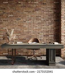 Modern office interior in loft, industrial style, 3d render