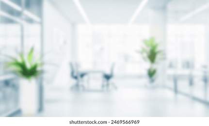 Abstract blurred interior modern office space with business people working banner background