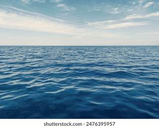 Blue Ocean, Water Surface and Blue Sky