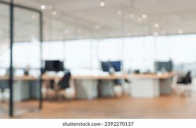 Defocused office background of a Board room with rustic wooden flooring