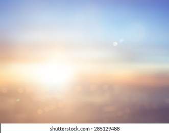 Conceito de férias de verão: abstrato borrão cidade nascer do sol céu fundo